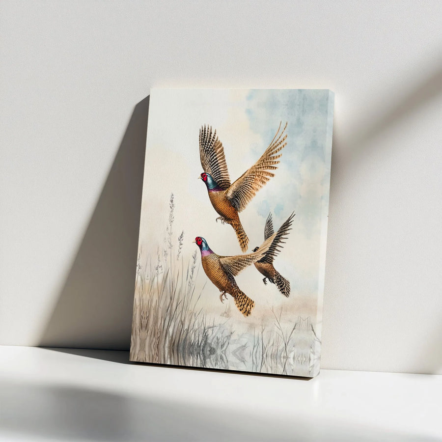 Pheasant Wall Art Canvas | Vintage Bird Watercolor Painting | Premium Gallery Wrap 1.25" Frame | Countryside Home Decor Gift