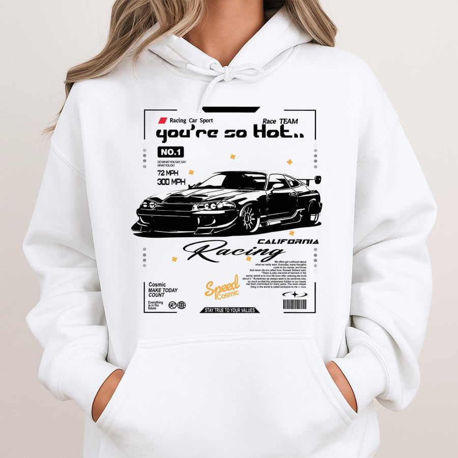 Racing Car Graphic Hoodie | Streetwear JDM Drift Design | Cotton Blend Premium Apparel | Gift for Car Enthusiast Tuner Gearhead