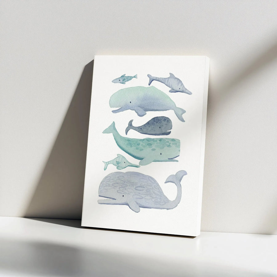 Watercolor Whale Canvas Wall Art | Ocean Animals Nursery Print | Premium Gallery-Quality Print | Coastal Kids Room Decor Gift