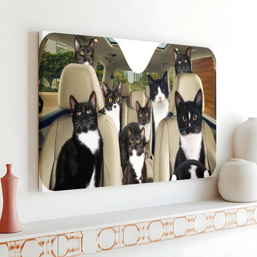 Funny Tuxedo Cats in Car Horizontal Canvas | Cute Black and White Kitty Wall Art Print | Premium 1.25” Gallery Wrap | Unique Gift for Cat Lovers and Pet Owners