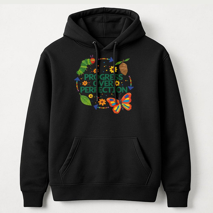 Progress Over Perfection Hoodie | Inspirational Teacher Growth Quote | Soft Cotton Blend Sweatshirt | Cute Classroom Gift For Educators