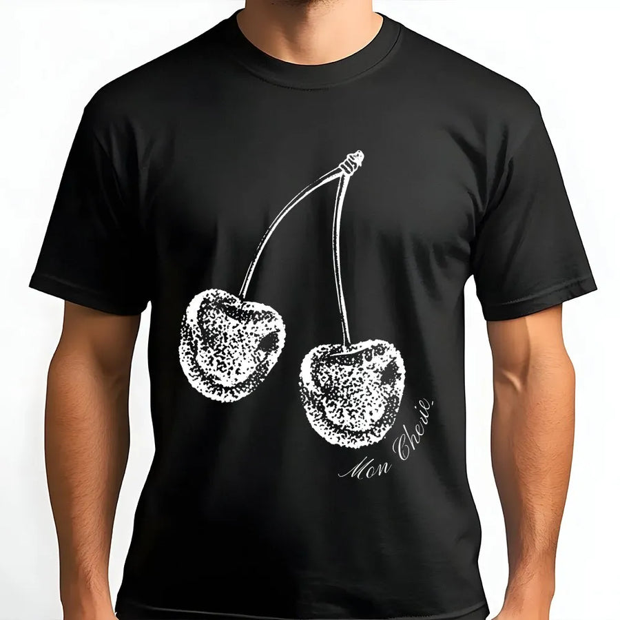 Mon Cherie Cherry T-Shirt | Minimalist Botanical Fruit Graphic | Premium 100% Cotton | Aesthetic Cottagecore Gift for Her