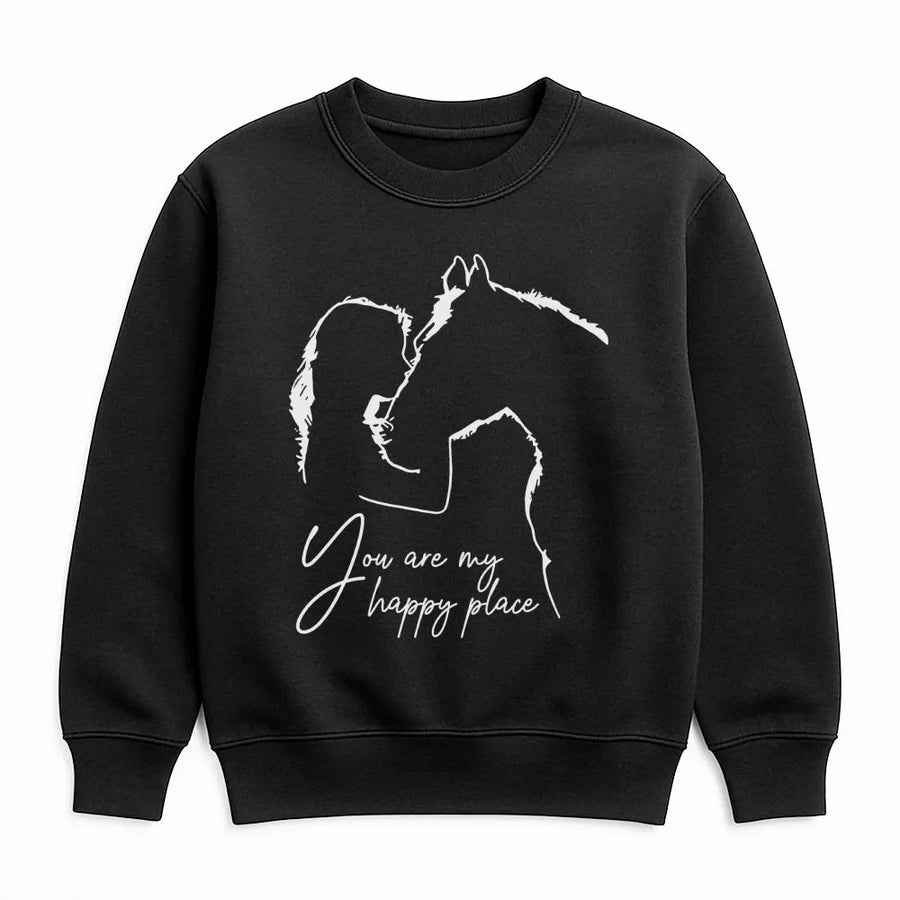 Horse Lover Sweatshirt | You Are My Happy Place Equestrian Design | Premium Cotton Blend Crewneck | Cute Horse Girl Gift for Women and Teens