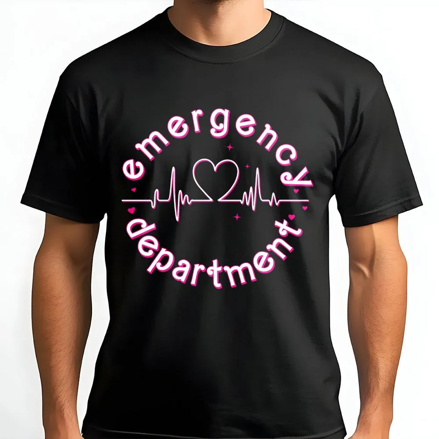 Emergency Department Heartbeat T-Shirt | Valentine ER Nurse Graphic Design | Premium Cotton Apparel | Perfect Valentine's Day Gift for Nurses