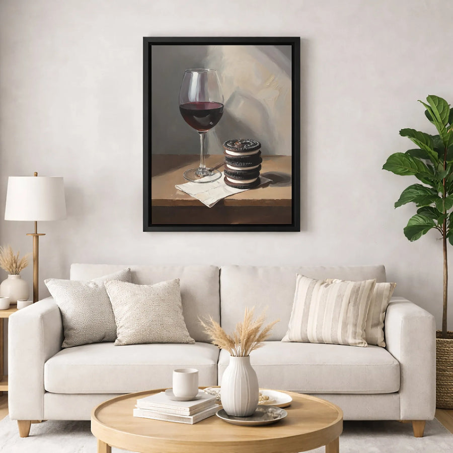 Still Life Wine and Cookie Canvas Print | Realistic Oil Painting Style Wall Art | Premium Gallery-Wrapped Canvas | Sophisticated Home Decor Gift