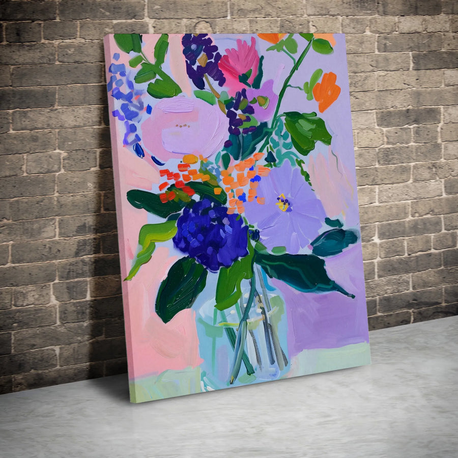 Abstract Floral Vertical Canvas | Vibrant Impressionist Bouquet Print | Premium Frameless Wall Art | Modern Home & Living Room Decor Gift