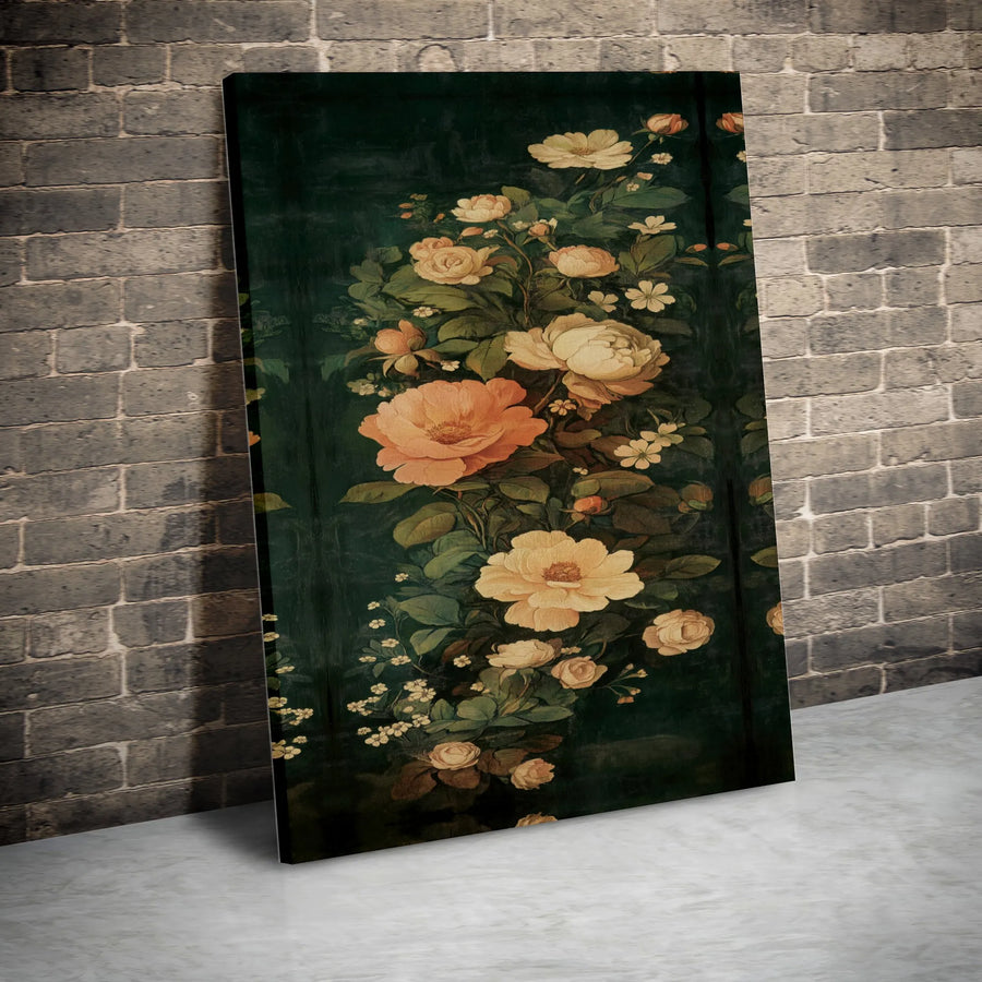 Vintage Floral Canvas Wall Art | Dark Academia Peony & Rose Painting Print | Premium Gallery Wrapped Canvas | Moody Botanical Gift for Home Decor