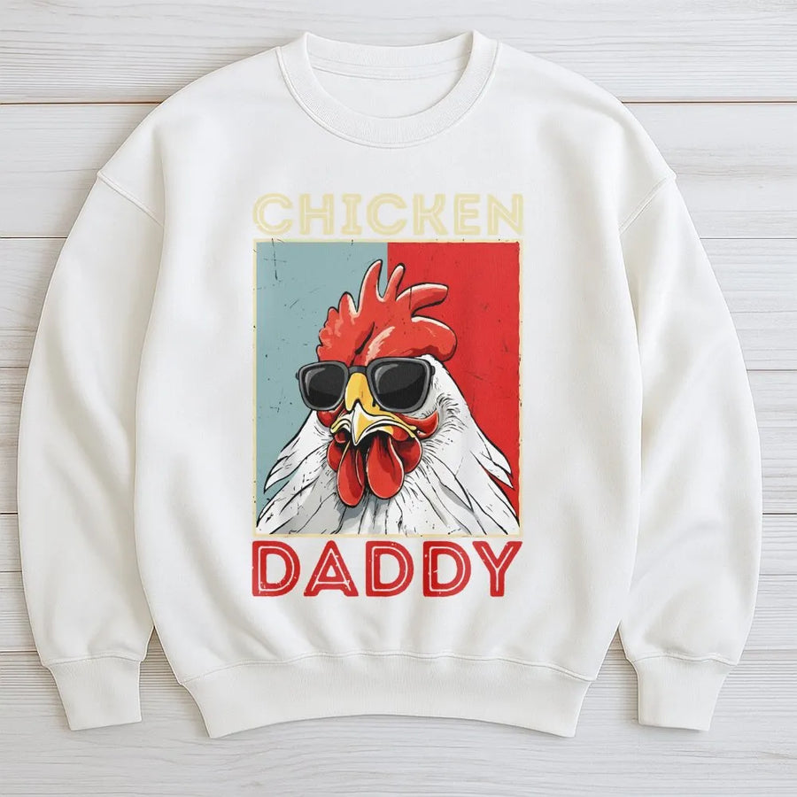 Chicken Daddy Sweatshirt | Funny Rooster Sunglasses Graphic | Premium Cotton Blend Crewneck | Farm Life Humor Gift For Dad