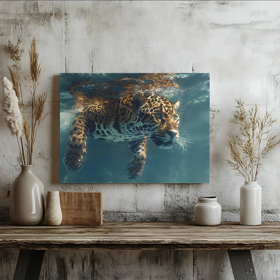 Jaguar Swimming Underwater Canvas | Wildlife Jungle Big Cat Photography | Premium Gallery-Wrapped Print | Nature Lover Home Decor Gift