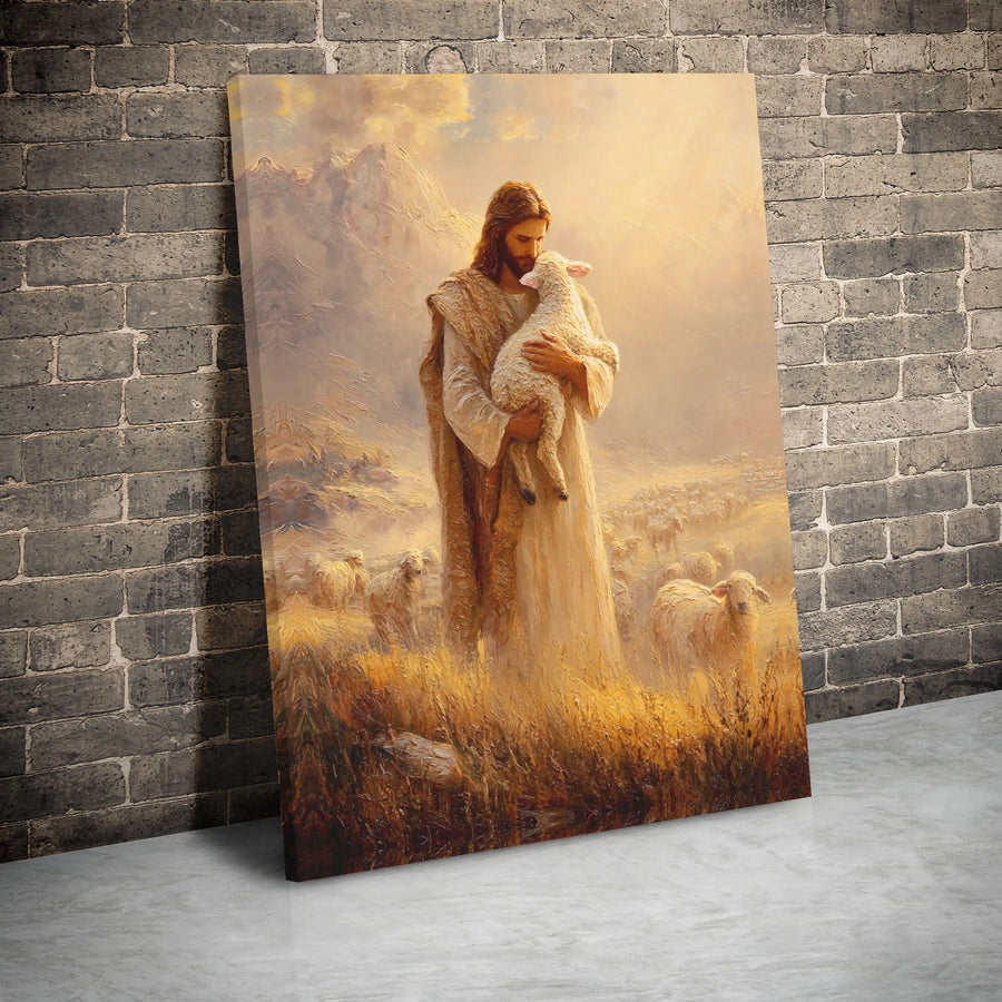 Jesus The Good Shepherd Canvas | Oil Painting Style Wall Art | 1.25 Inch Gallery Wrap | Christian Home Decor Gift for Believers