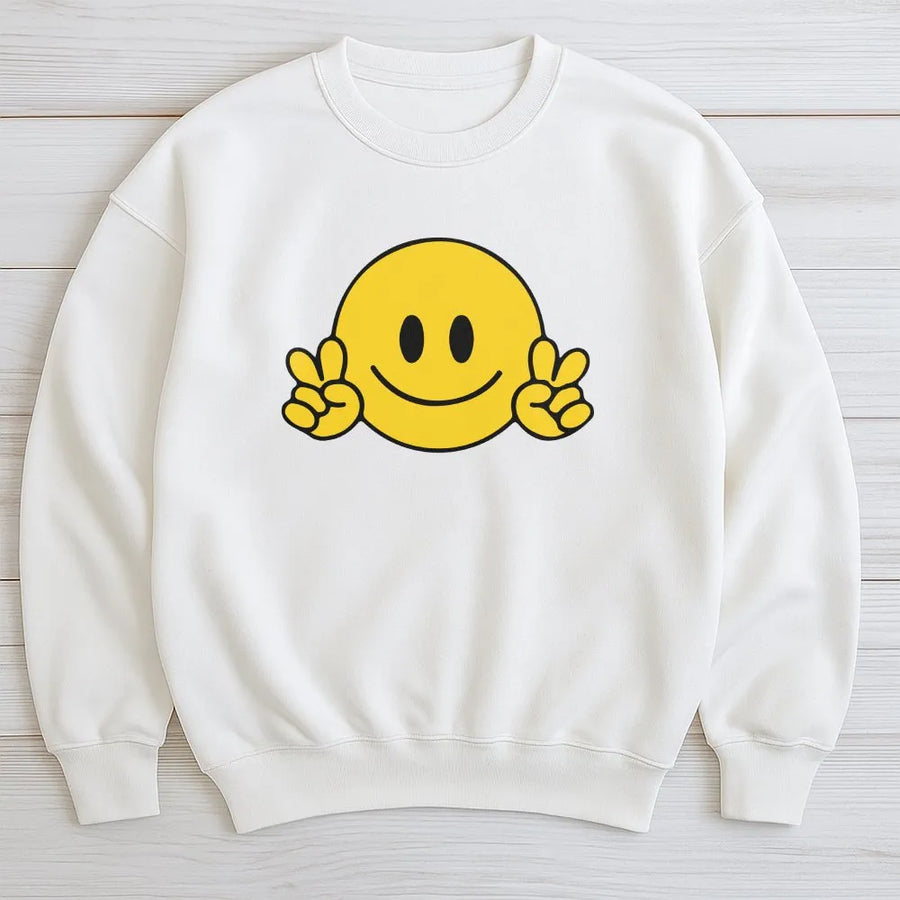 Smiley Face Sweatshirt | Peace Sign Aesthetic Graphic | Cotton Blend Premium Crewneck | Unisex Retro Streetwear Gift
