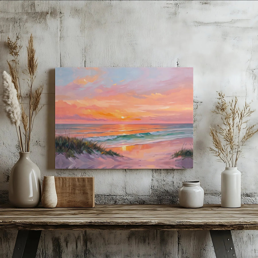 Ocean Sunset Canvas Print | Impressionist Seascape Painting | Premium Gallery Wrapped Canvas | Coastal Living Room Decor Gift