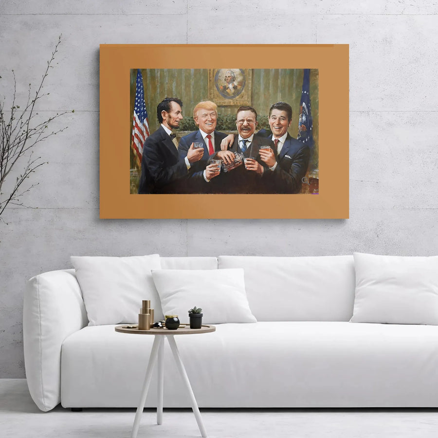 Republican Presidents Wall Art | Historic Leaders Toasting Canvas Print | Premium Gallery Wrap Decor | Patriotic Gift For Conservative Men