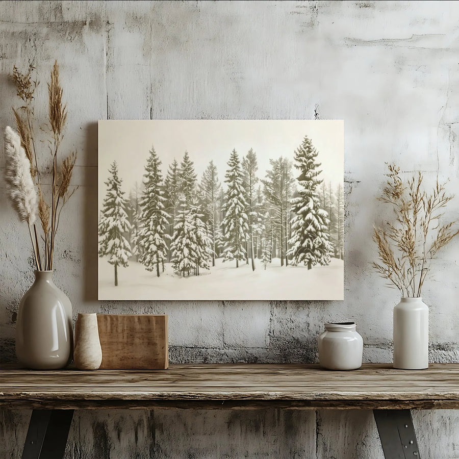 Winter Forest Canvas Wall Art | Snowy Pine Tree Landscape | Gallery Quality Fade-Resistant Print | Minimalist Seasonal Home Decor