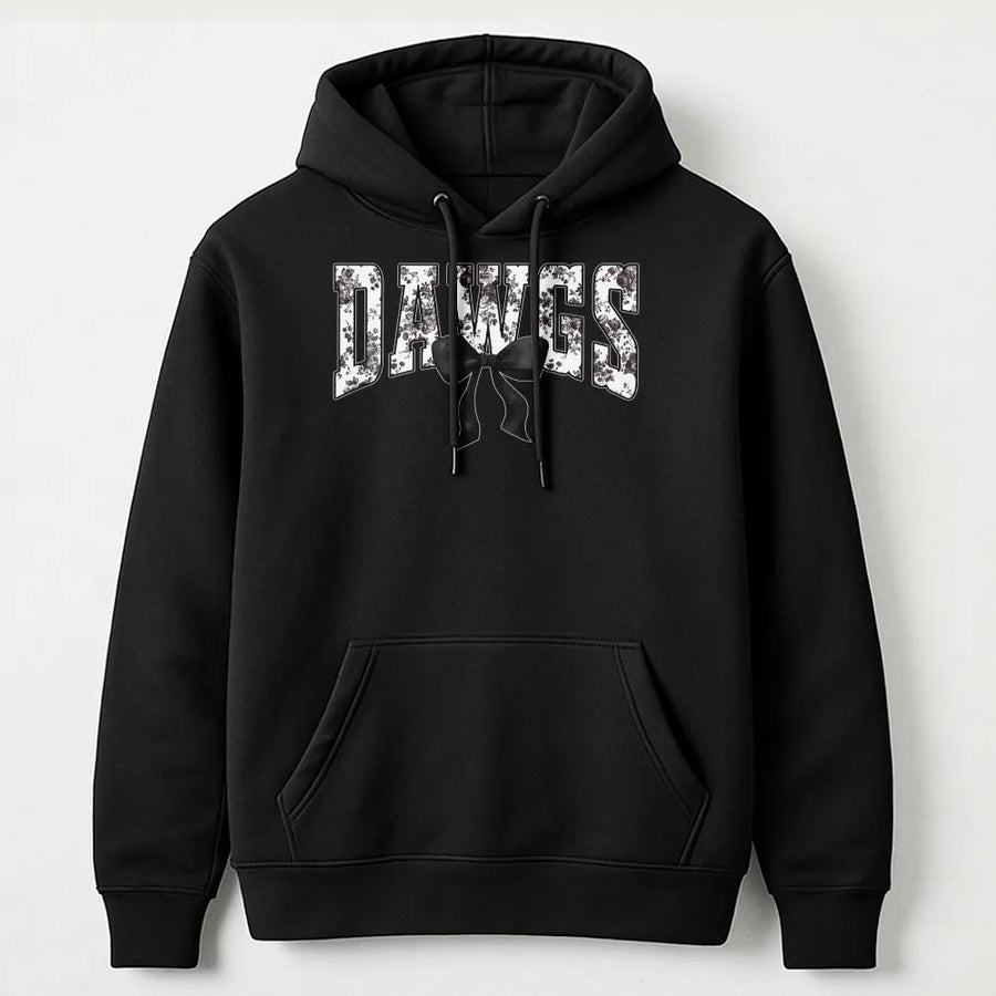 Dawgs Floral Football Hoodie | Coquette Bow Aesthetic Graphic | Premium Cotton Blend | Game Day Gift for Her