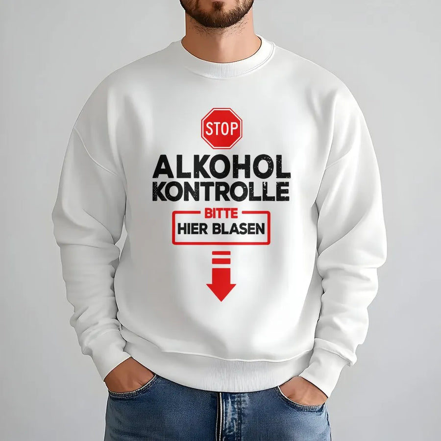 Funny German Alcohol Test Sweatshirt | Bitte Hier Blasen Graphic Tee | Premium Cotton Novelty Top | Gag Gift for Men & Beer Lovers