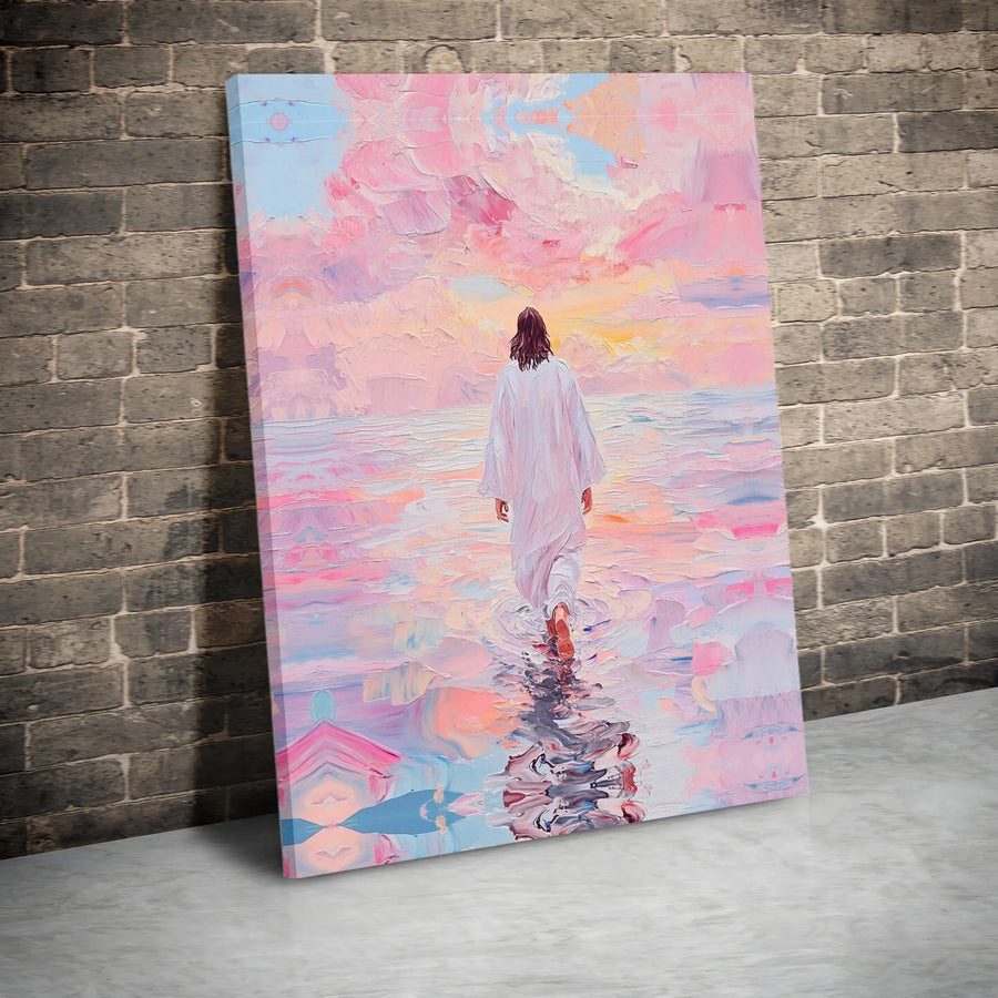 Jesus Walking On Water Canvas Print | Abstract Impasto Style Wall Art | Premium 1.25 Inch Gallery Wrap | Christian Home Decor Gift