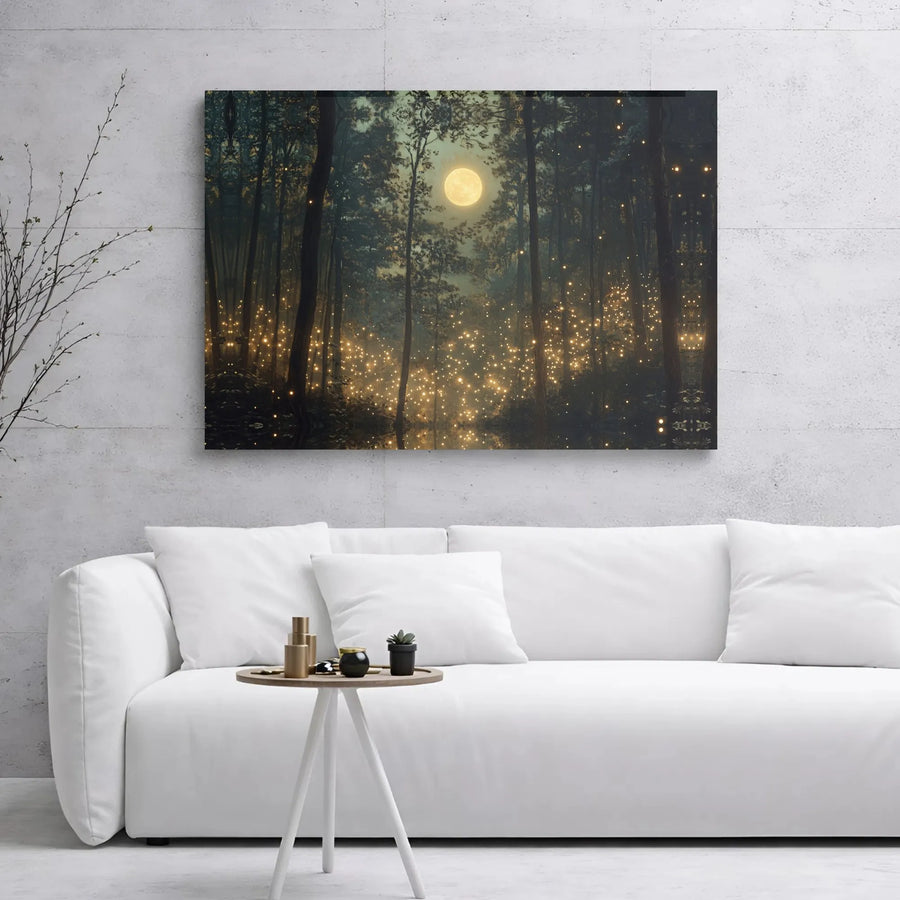 Enchanted Forest Wall Art | Moonlit Firefly Canvas Print | 1.25 Inch Gallery Wrap | Magical Nature Decor for Bedroom or Living Room