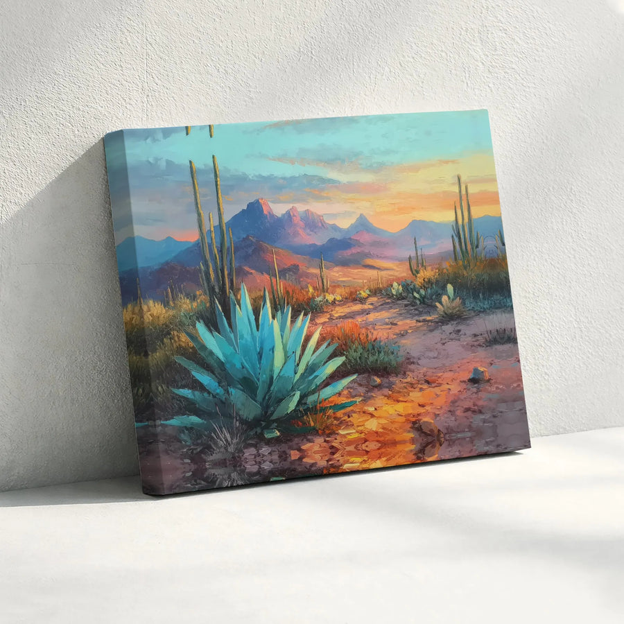 Southwestern Desert Canvas Wall Art | Vibrant Saguaro Cactus Sunset | Gallery Wrapped Premium Canvas | Western Home Decor Gift