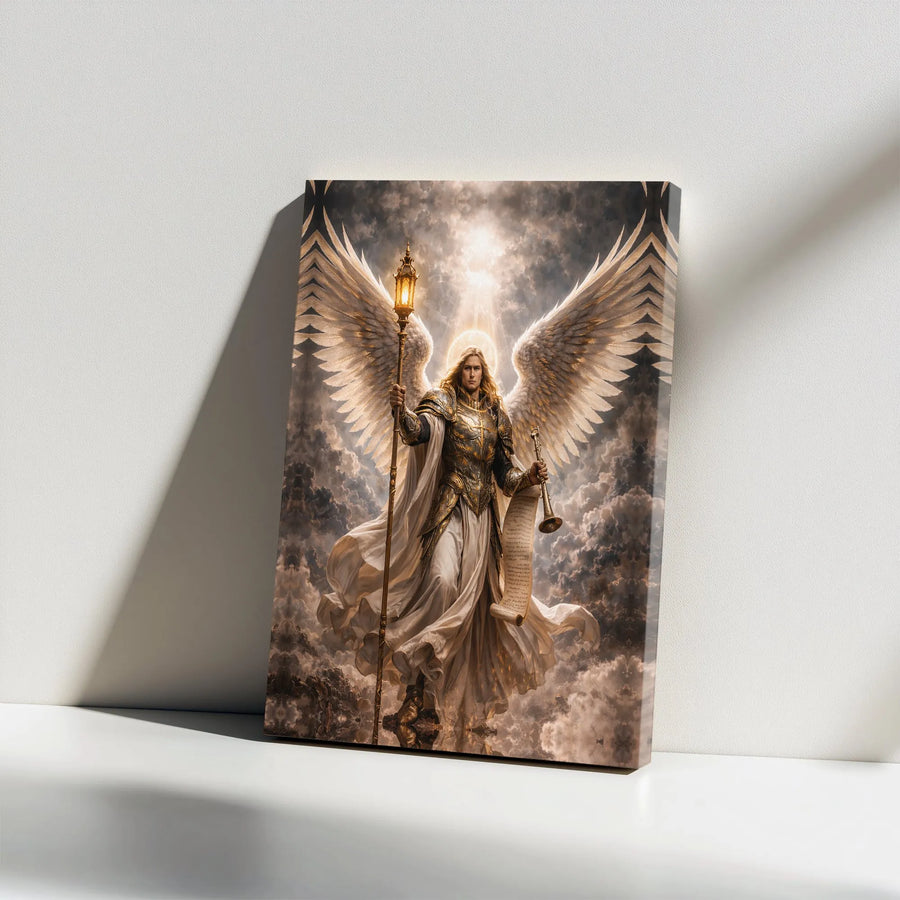 Archangel Canvas Wall Art | Guardian Angel of Light Painting | Premium Gallery Wrapped Canvas | Spiritual Christian Decor Gift