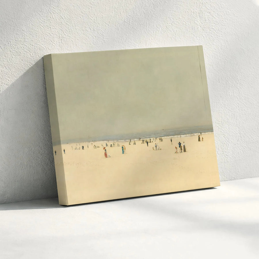 Vintage Beach Scene Canvas Wall Art | Muted Tone Seascape Painting Print | Gallery Wrapped 1.25" Thick Canvas | Premium Coastal Living Room Decor
