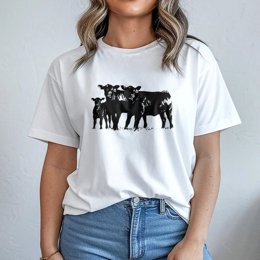 Cow T-Shirt | Western Farm Animal Graphic | Soft Cotton Blend Unisex Pullover | Gift for Farmer & Rancher