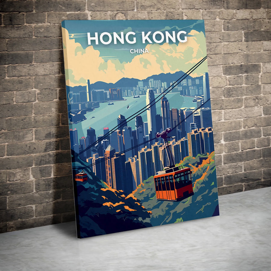 Hong Kong Vertical Canvas | Vintage Travel Poster Art Print | Premium 1.25" Thick Gallery Wrap | Collector's Gift for Asia Travel Enthusiast