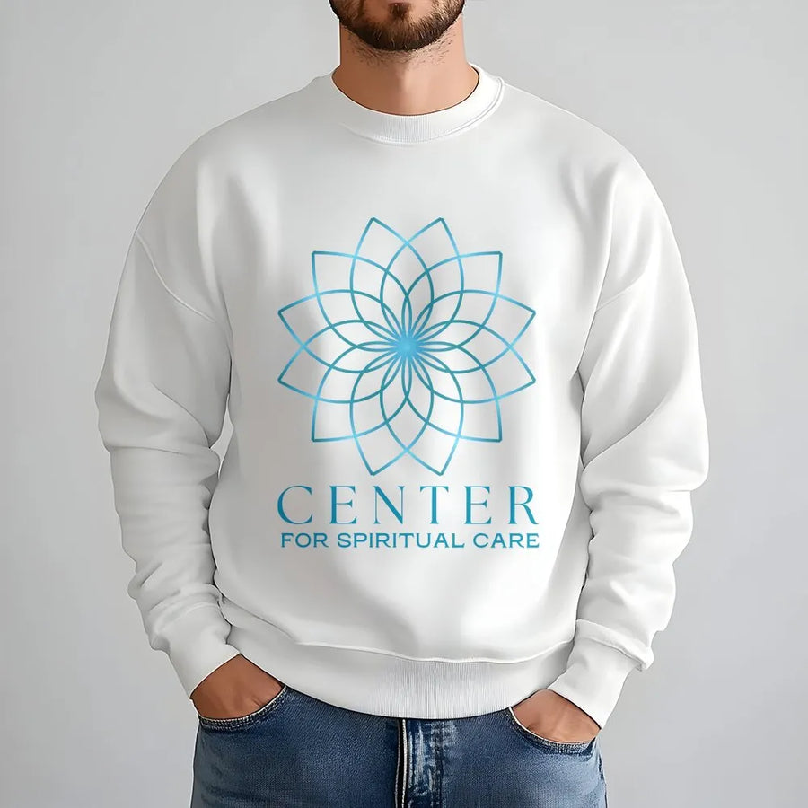 Spiritual Care Sweatshirt | Geometric Lotus Mandala Logo | Soft Cotton Blend Pullover | Wellness Gift for Yoga & Meditation