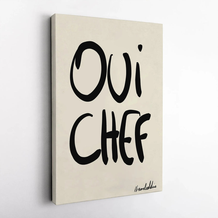 Oui Chef Wall Art Canvas | Modern Typography Kitchen Decor | Gallery Wrap Premium Print | Perfect Gift for Home Cooks and Foodies
