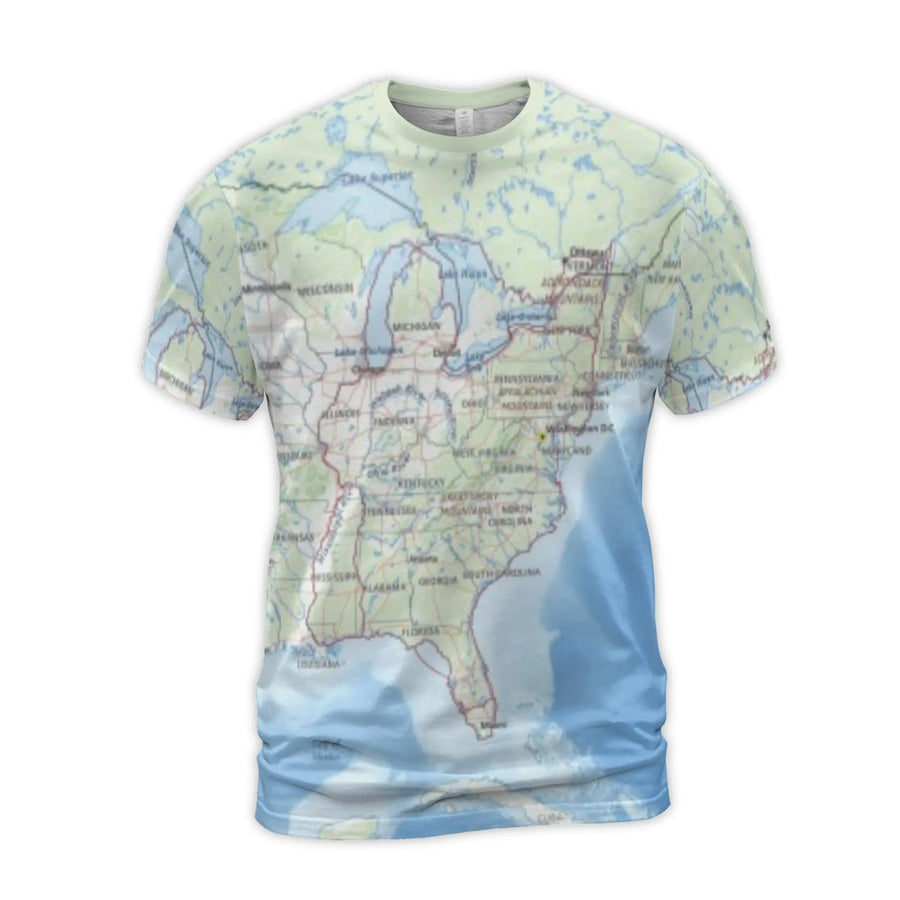 Eastern United States Map T-Shirt | Geography Lover 3D Graphic Tee | Premium Stretch Jersey | Unique Travel Gift For Men And Women