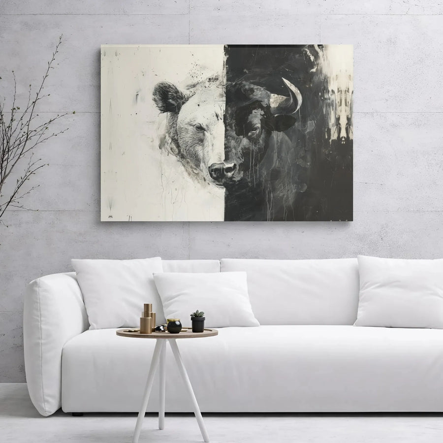 Bull vs Bear Canvas Wall Art | Stock Market Trading Decor | Gallery Wrap Premium Print | Office Inspiration Gift for Traders