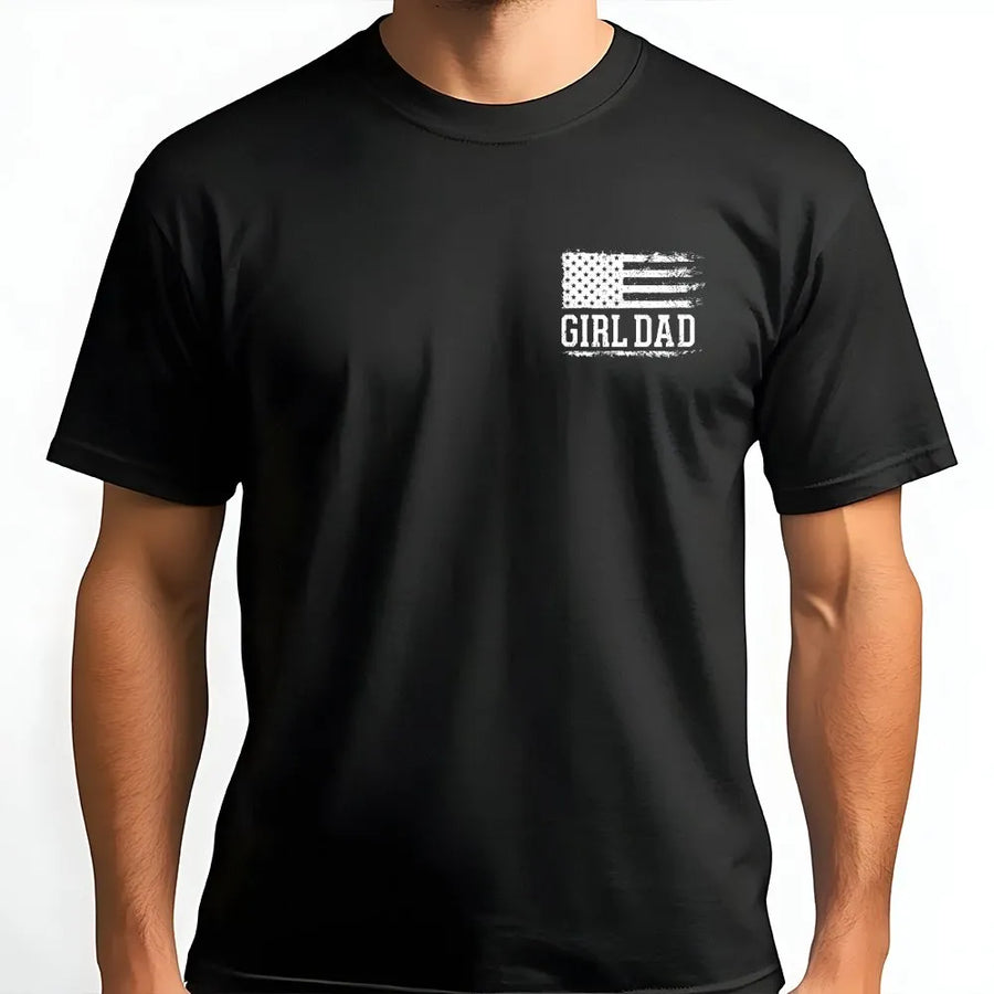 Girl Dad T-Shirt | Patriotic Distressed American Flag Graphic | Premium Cotton Blend | Father's Day Gift for Dad of Girls