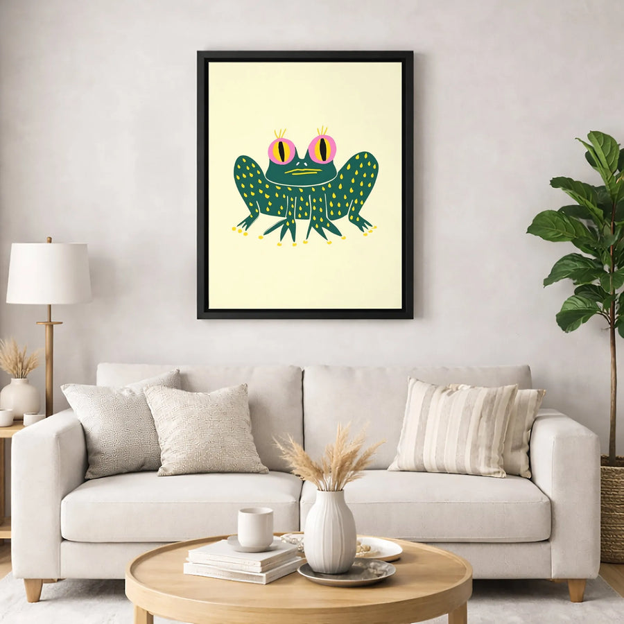 Cute Frog Wall Art | Minimalist Quirky Green Frog Illustration | Gallery-Quality Canvas Print | Fun Nursery and Modern Home Decor Gift