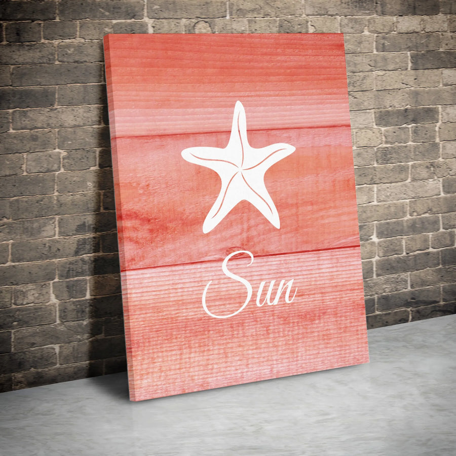 Starfish Wall Art | Coastal Red Wood Plank Design | Premium Gallery-Wrapped Canvas | Beach House Decor Gift