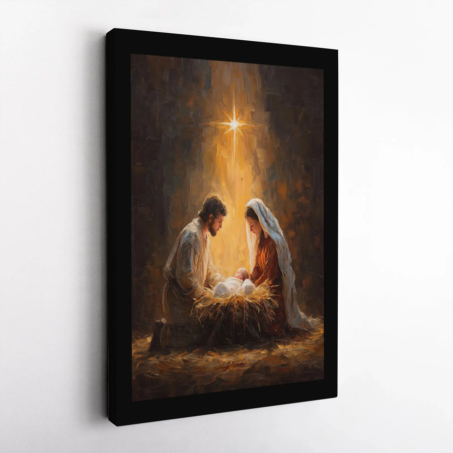 Nativity Scene Canvas Wall Art | Holy Family Oil Painting Style | Premium Gallery Wrap Decor | Religious Christmas Gift for Home