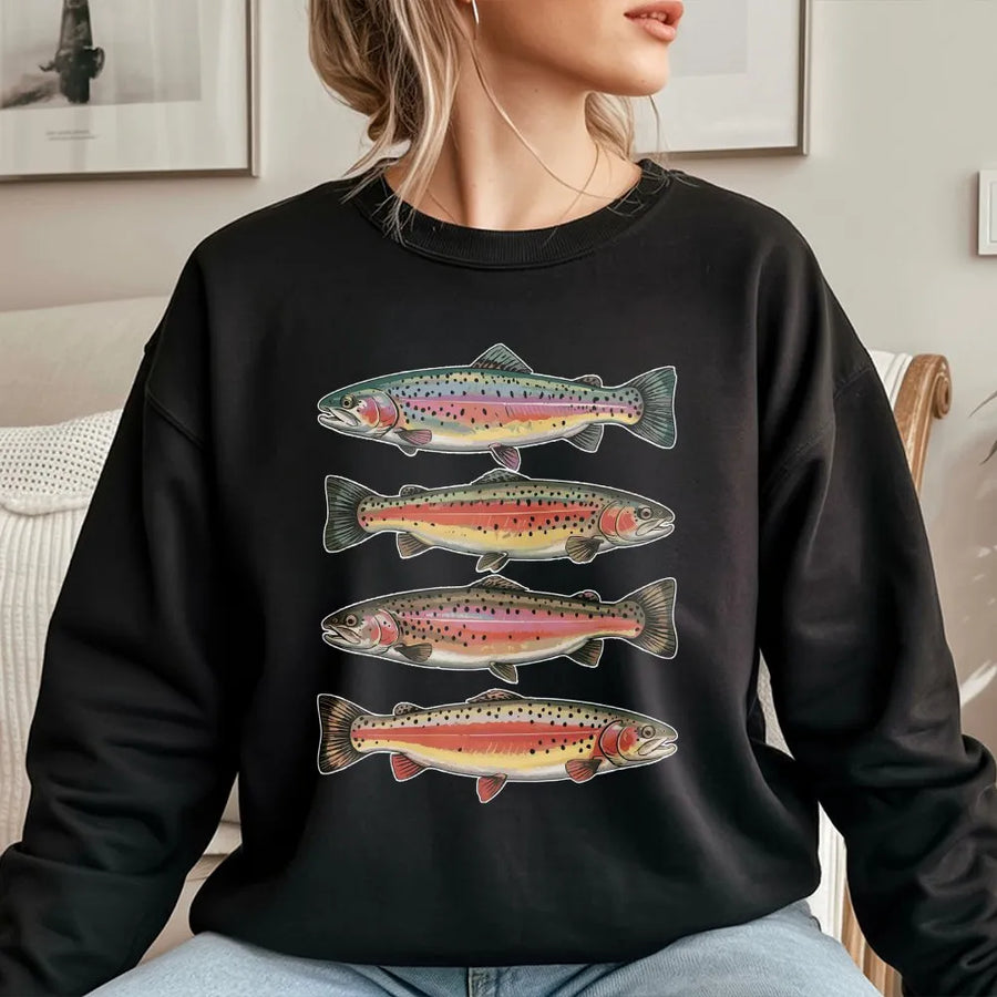 Vintage Trout Sweatshirt | Rainbow Trout Species Illustration | Premium Comfort Colors Cotton | Gift for Fisherman & Angler