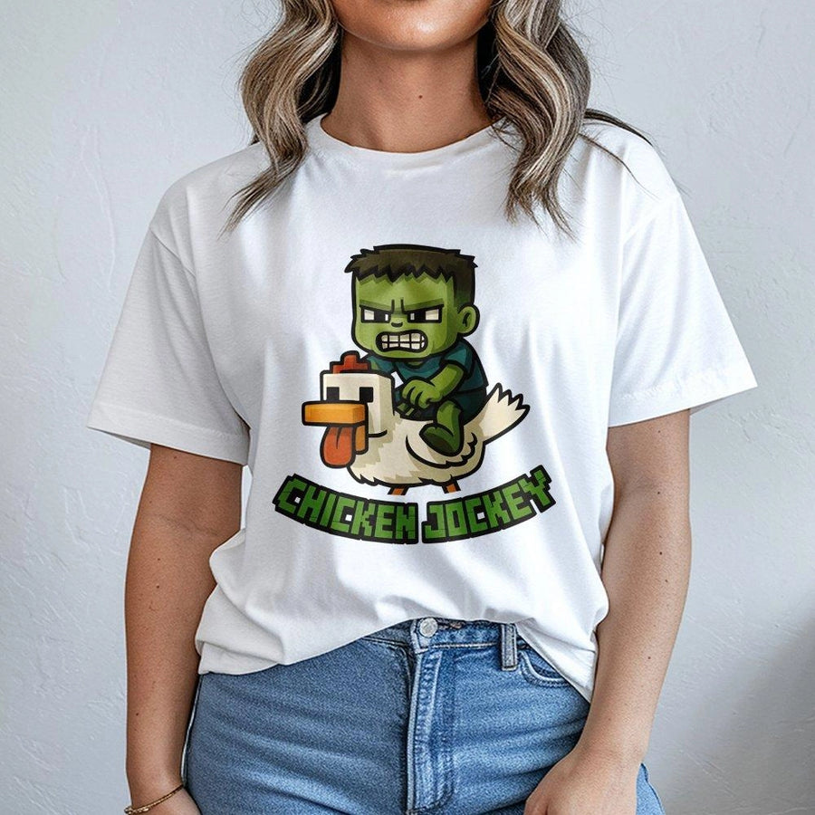 Chicken Jockey Gamer T-Shirt | Retro Pixel Art Gaming Graphic | Premium 100% Cotton Tee | Funny Gift for Kids and Teens