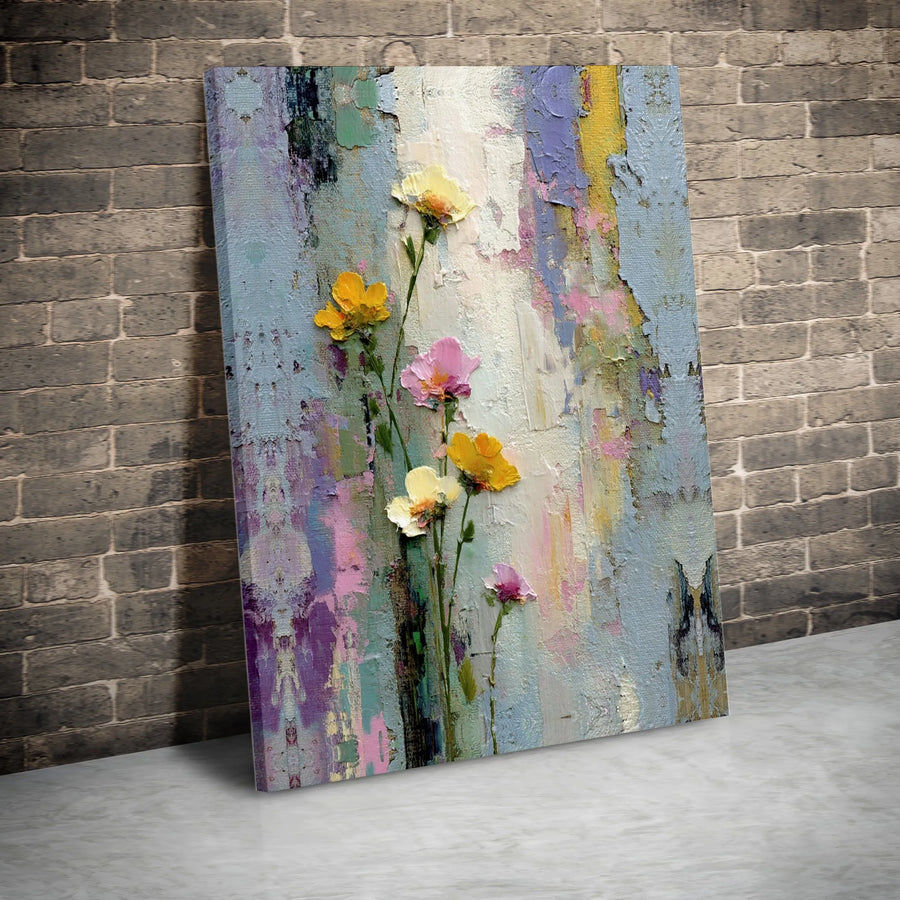 Abstract Floral Canvas Wall Art | Textured Oil Painting Print | Gallery-Quality 1.25 inch Frame | Modern Botanical Home Decor Gift