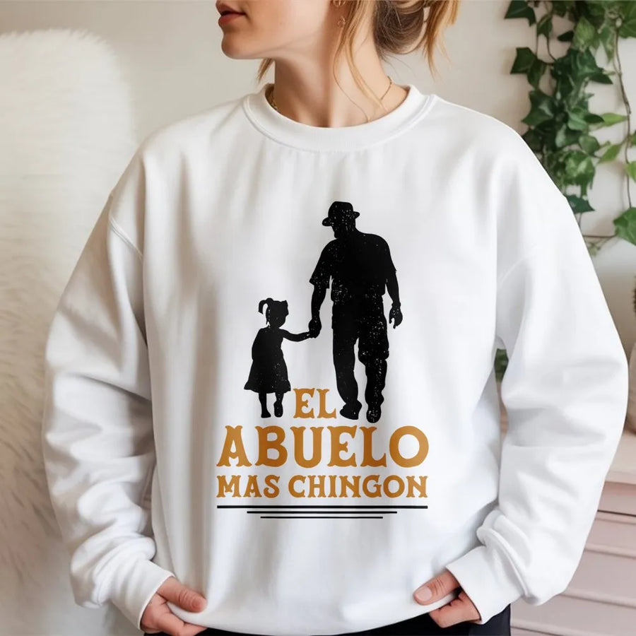 El Abuelo Mas Chingon Sweatshirt | Grandpa Silhouette Graphic Design | Soft Cotton Blend Crewneck | Funny Spanish Father's Day 2026 Gift for Grandpa