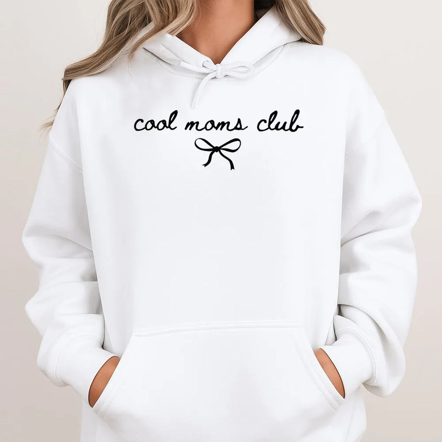 Cool Moms Club Hoodie | Coquette Bow Graphic Sweatshirt | Soft Cotton Blend | Gift for Trendy New Mom, Mothers Day Present