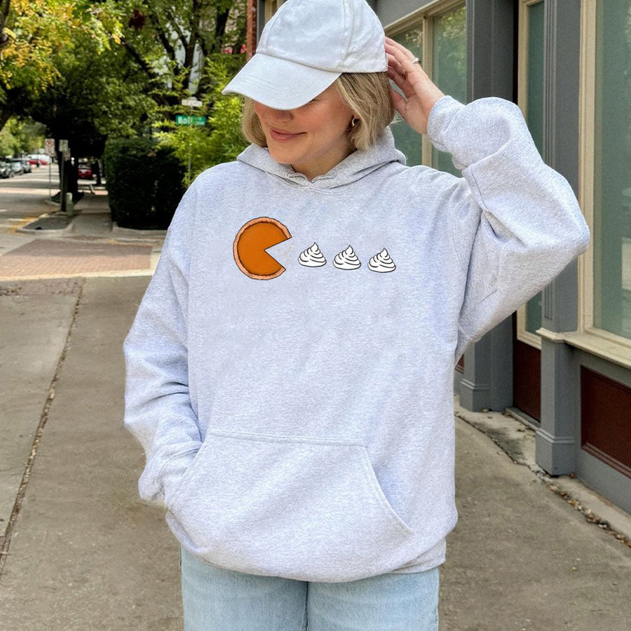 Pumpkin Pie Hoodie | Funny Thanksgiving Retro Gamer Graphic | Cotton Blend Premium Pullover | Cute Fall Gift for Women & Men