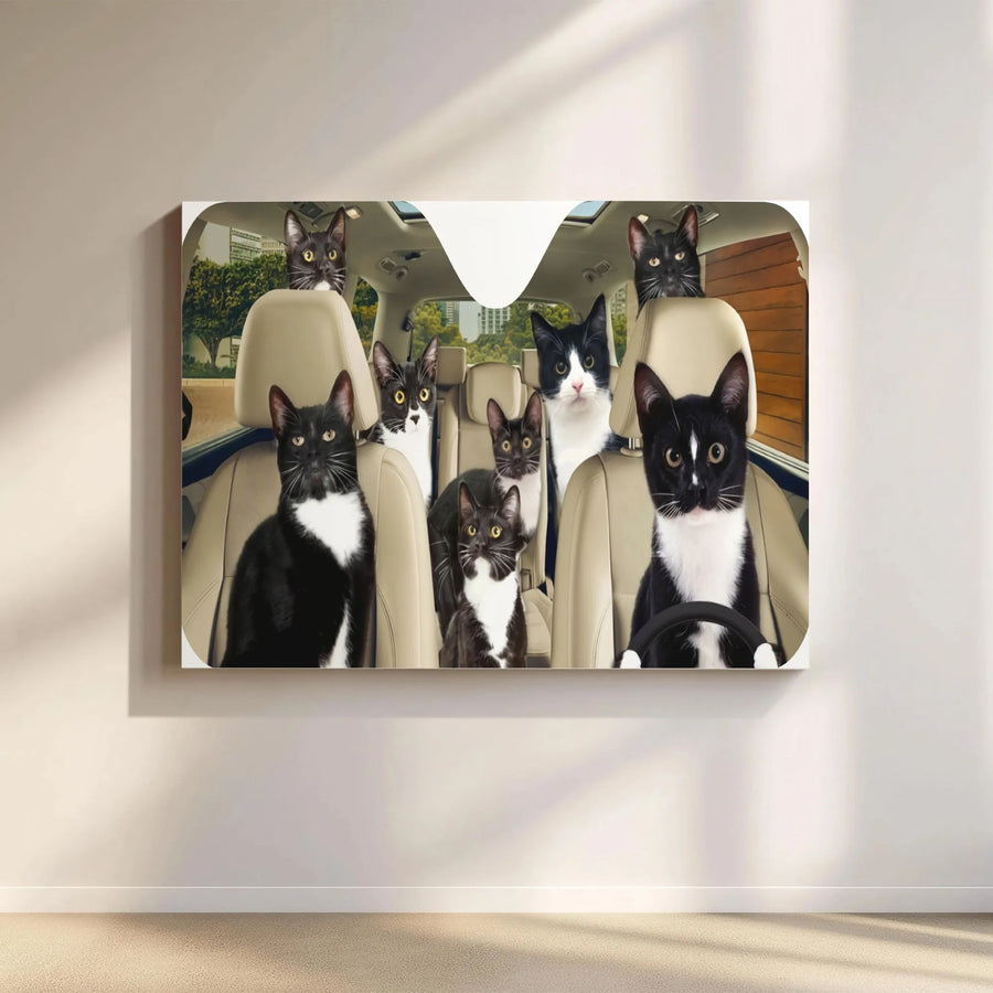 Funny Tuxedo Cats in Car Horizontal Canvas | Cute Black and White Kitty Wall Art Print | Premium 1.25” Gallery Wrap | Unique Gift for Cat Lovers and Pet Owners