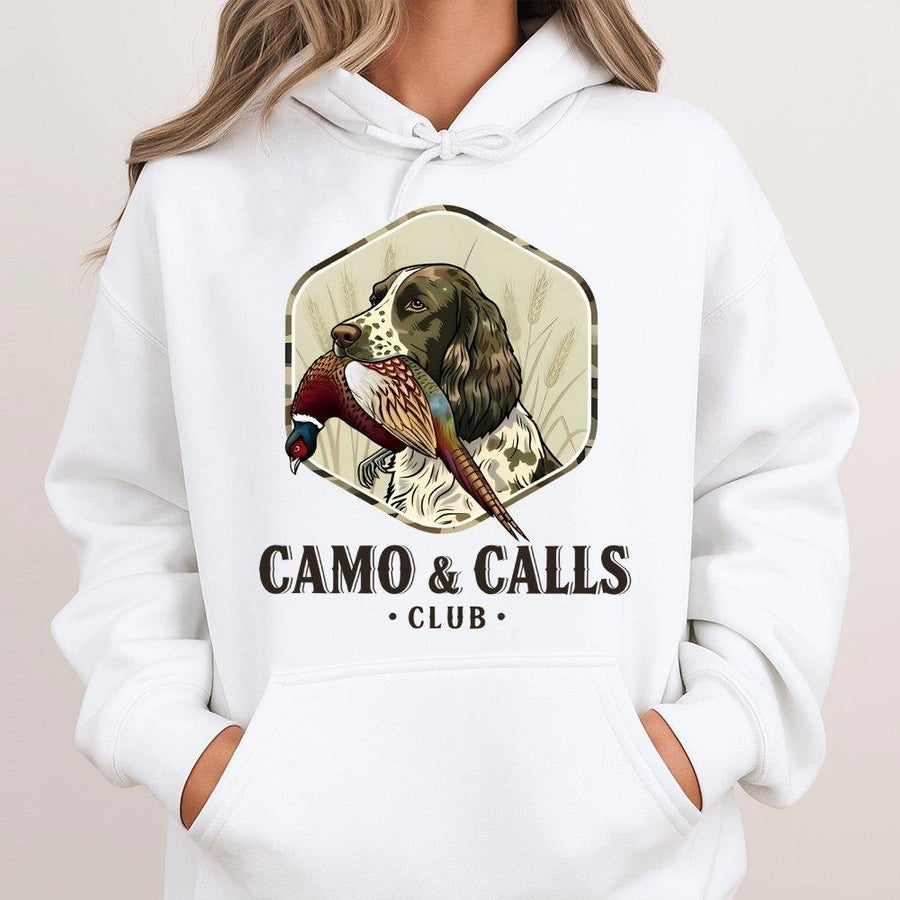 English Springer Spaniel Hoodie | Pheasant Hunting Dog Graphic Art | Premium Cotton Blend | Gift For Hunter Sportsman Outdoorsman