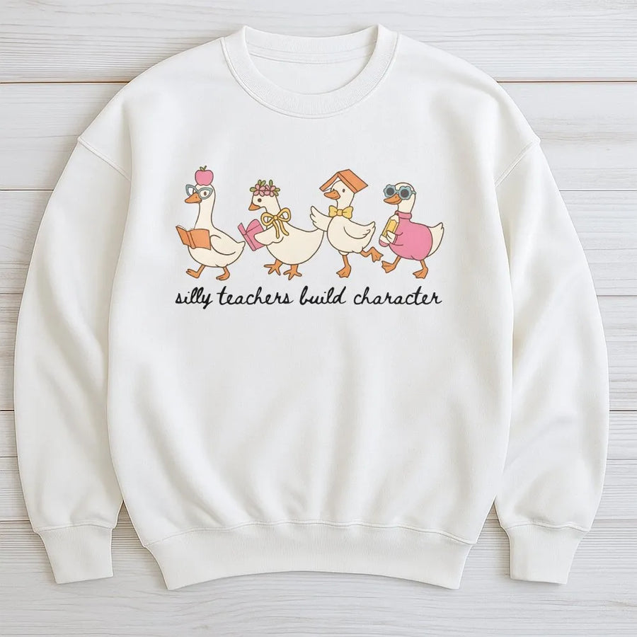 Silly Teacher Goose Sweatshirt | Cute Classroom Duck Design | Premium Cotton Blend Crewneck | Funny Teacher Appreciation Gift For Women