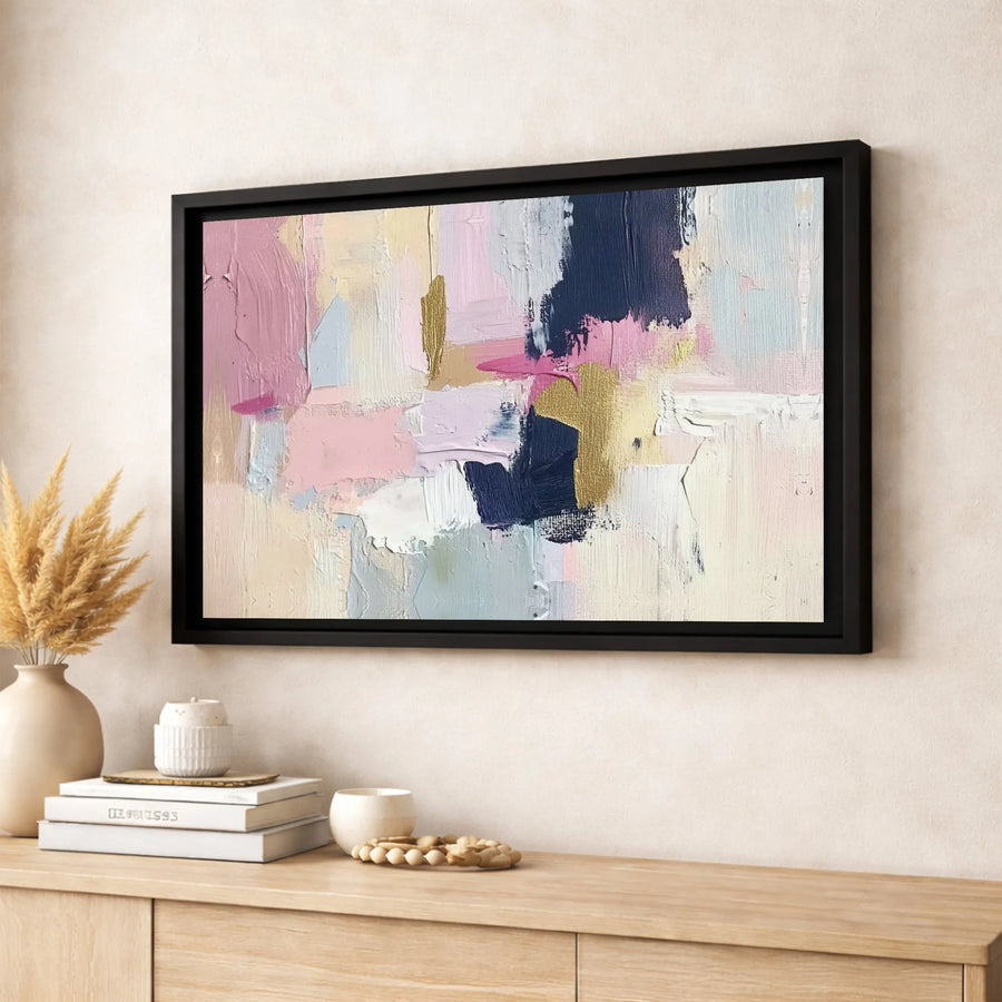 Abstract Pink And Navy Blue Wall Art | Gold Foil Texture Canvas Print | Premium Gallery Wrapped Decor | Modern Home Office Statement Piece