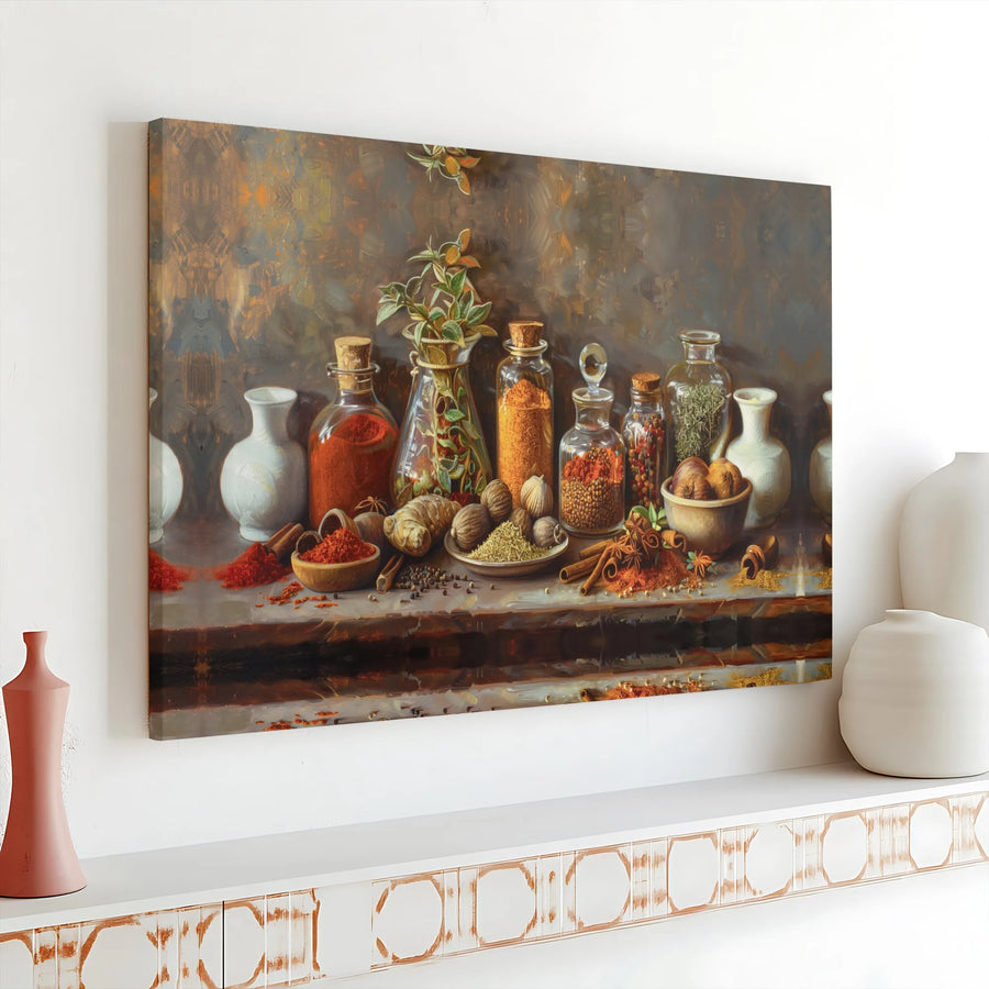 Rustic Spice Still Life Canvas | Vintage Kitchen Still Life Painting Print | Premium Gallery Wrapped Canvas | Kitchen & Dining Room Decor Gift for Foodies