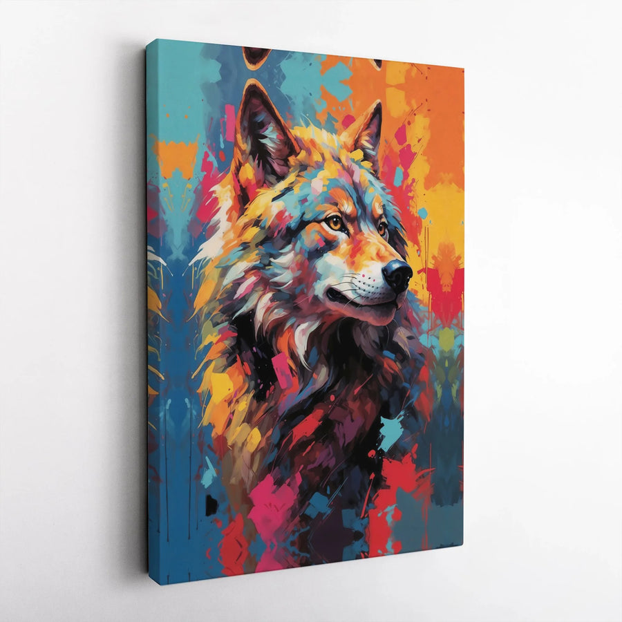 Abstract Wolf Canvas Wall Art | Colorful Geometric Wildlife Decor | Premium Gallery-Wrapped Print | Modern Home & Office Gift for Animal Lovers