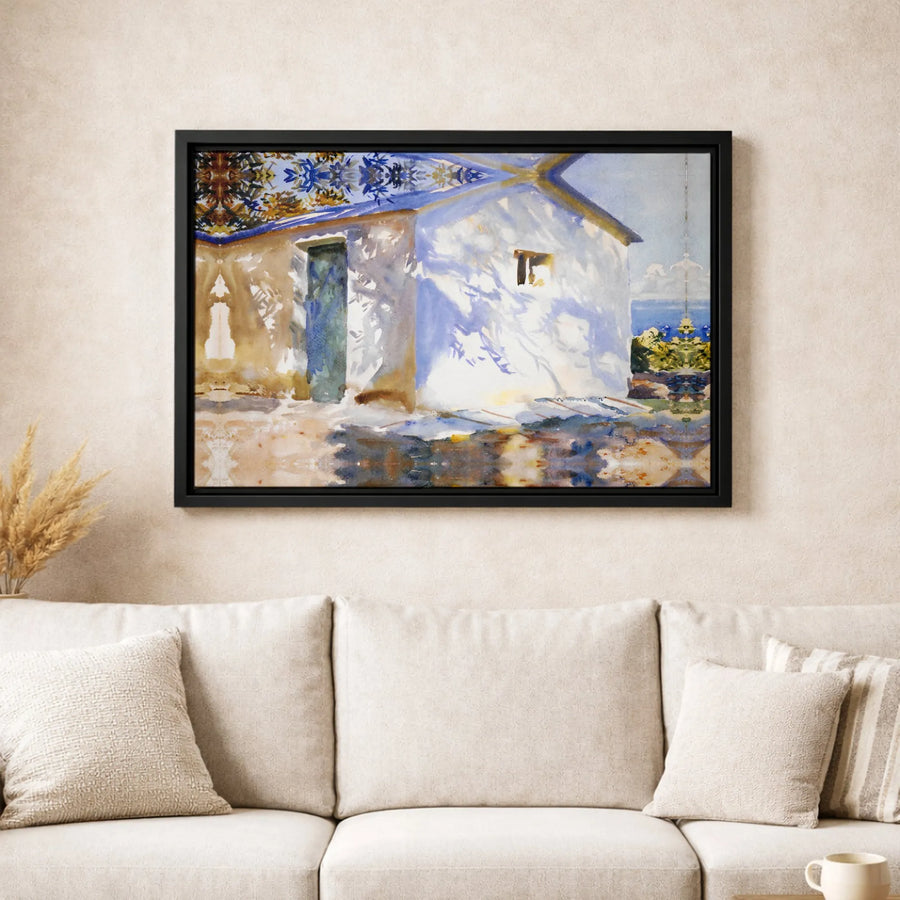 Mediterranean Coastal House Canvas Art | Watercolor Seaside Village Wall Decor | Premium 1.25-Inch Gallery Wrap | Vacation Home & Office Gift