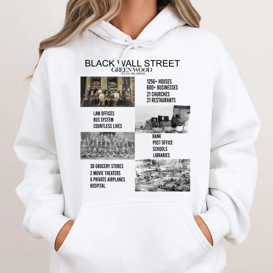 Black Wall Street Hoodie | Greenwood Tulsa 1921 Historical Graphic | Premium Cotton Blend Fleece | Educational Juneteenth Gift for History Lovers