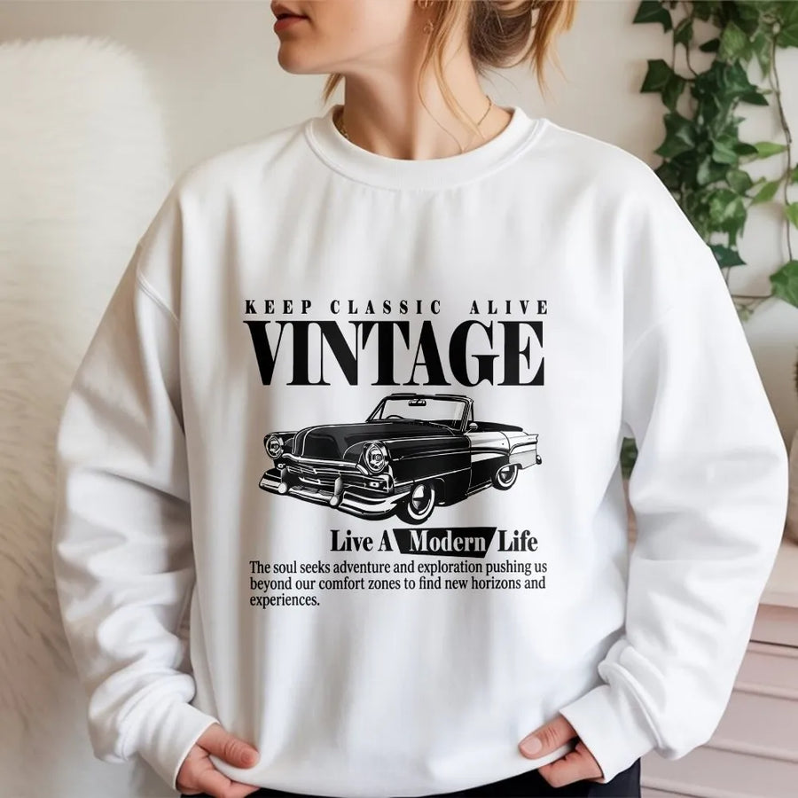 Vintage Car Sweatshirt | Keep Classic Alive Graphic Print | Soft Cotton Unisex Tee | Gift for Classic Automobile Enthusiast